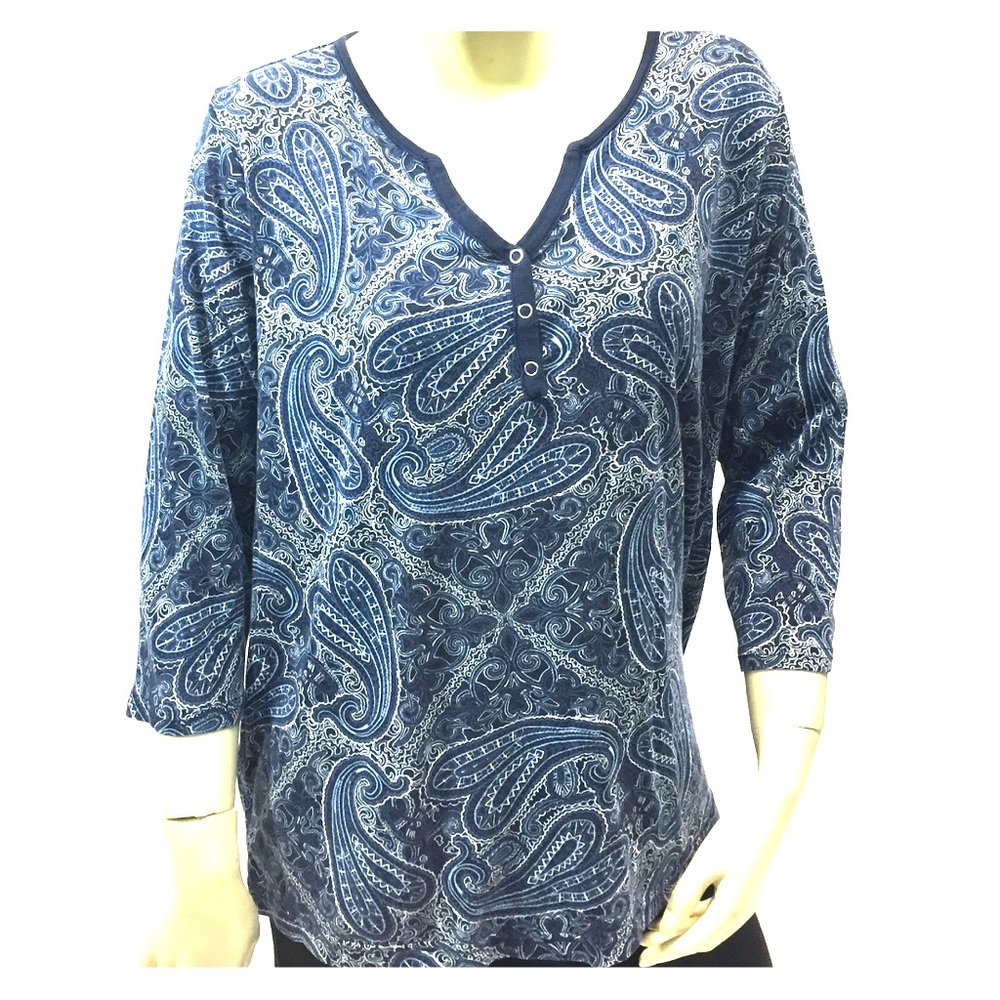 Croft & Barrow 1X Navy Paisley Pullover Top